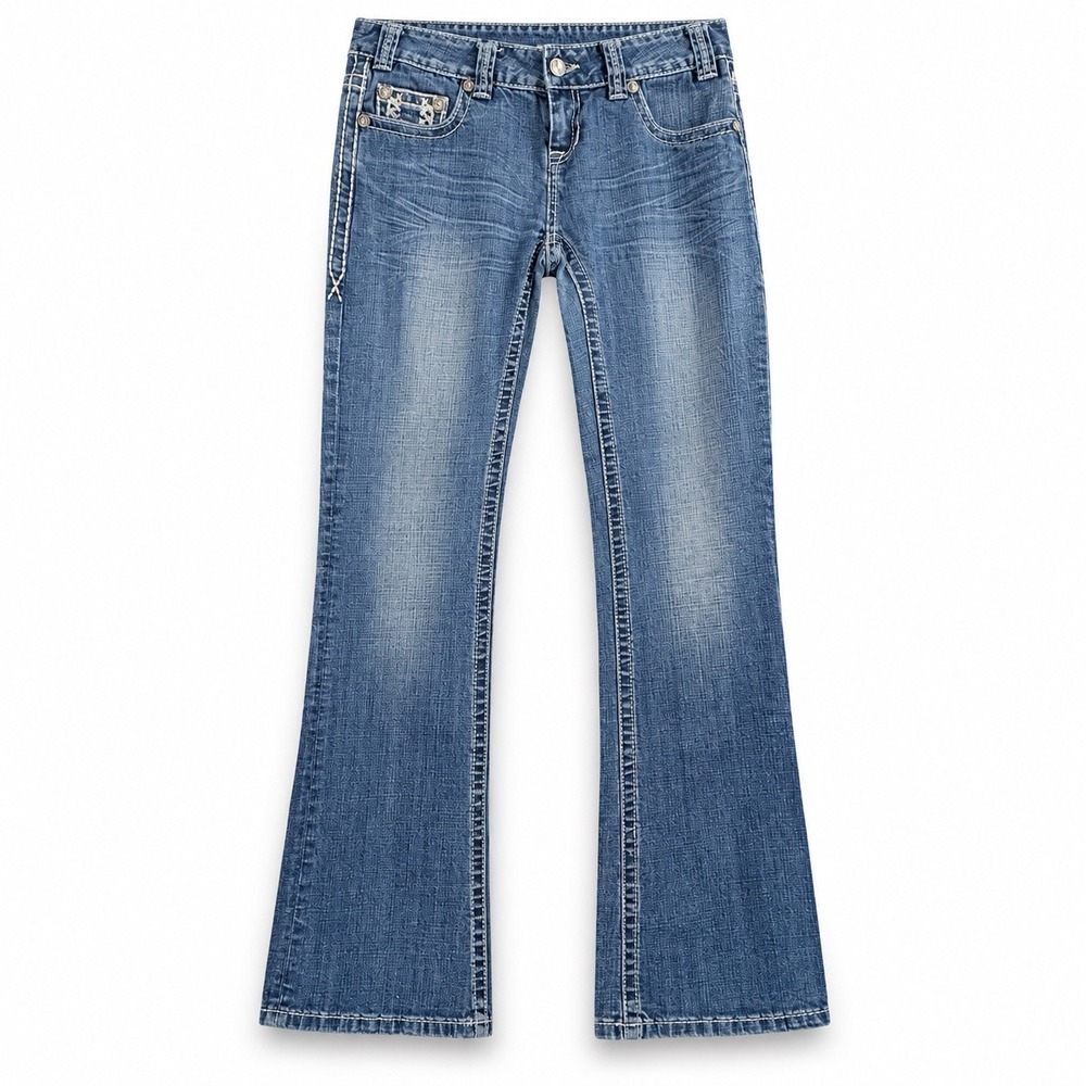 Rock & Roll Cowgirl Bootcut Jeans 28x34 Blue Low Rise Embroidered